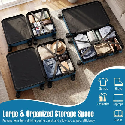 Lightweight 3-Piece Hardshell Spinner Luggage Set — 20/24/28 Inch (Classic Cross Stripe Design)