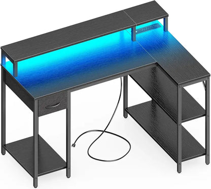 SUPERJARE L-Shaped Gaming Desk  RGB LED Lighting & Ergonomic Design