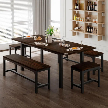 Expandable 63-Inch Dining Table Set Accommodating 4 to 8 Diners