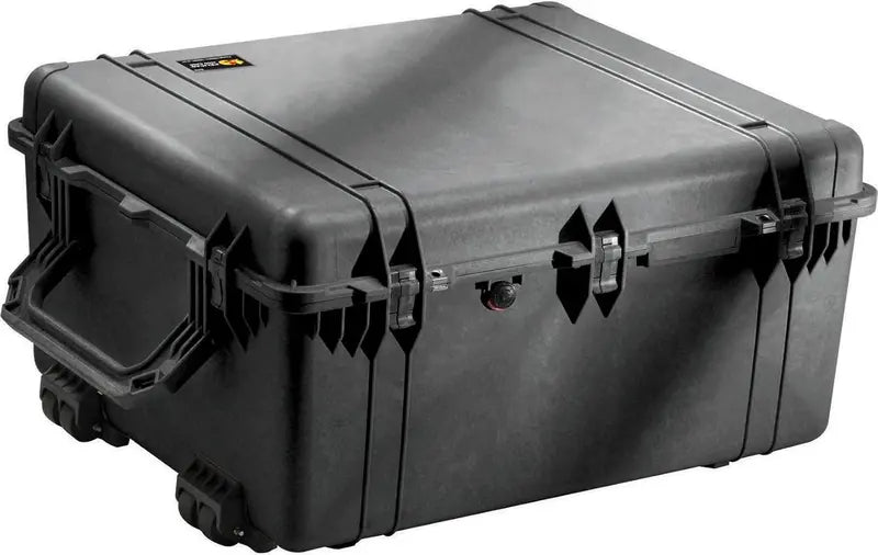 Pelican 1690 Case, Black, Hardside, Watertight, Crushproof, Dustproof, with Foam, 4 Wheels, 33.43″x28.40″x17.65″