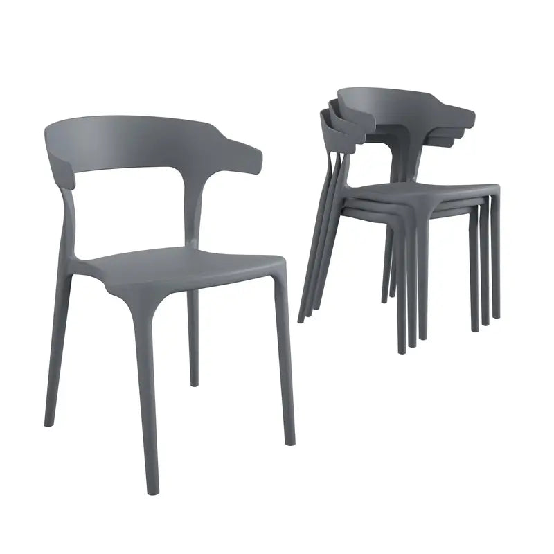 Novogratz Felix Stacking Dining Chairs  Indoor/Outdoor Charcoal Gray Set of 4, Space-Saving Design