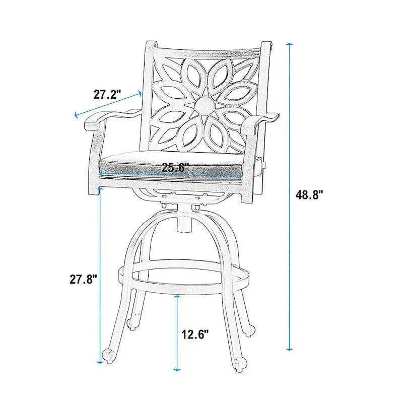MAISON ARTS Cast Aluminum Patio Bar Set  3-Piece: 1 Swivel Bar Table + 2 High Stools