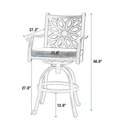 MAISON ARTS Cast Aluminum Patio Bar Set  3-Piece: 1 Swivel Bar Table + 2 High Stools