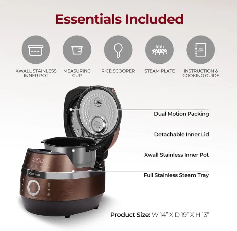 BrandName Induction Heating Pressure Rice Cooker, 6-Cup Uncooked Capacity, 13 Menu Options, Auto-Clean, Voice Guide