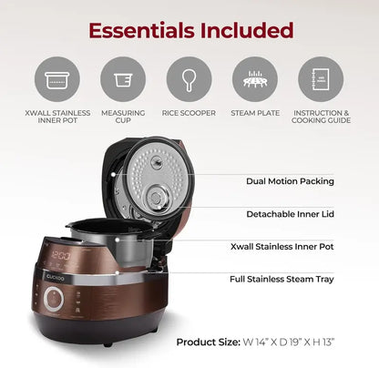 BrandName Induction Heating Pressure Rice Cooker, 6-Cup Uncooked Capacity, 13 Menu Options, Auto-Clean, Voice Guide