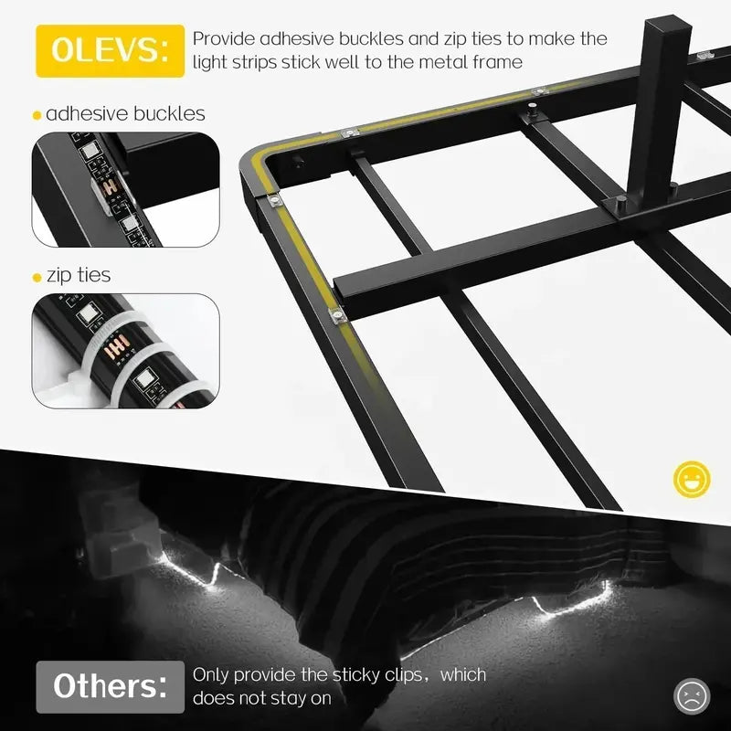 OLEVS Queen Floating Bed Frame  Modern Metal Platform with Integrated Smart LED Lighting