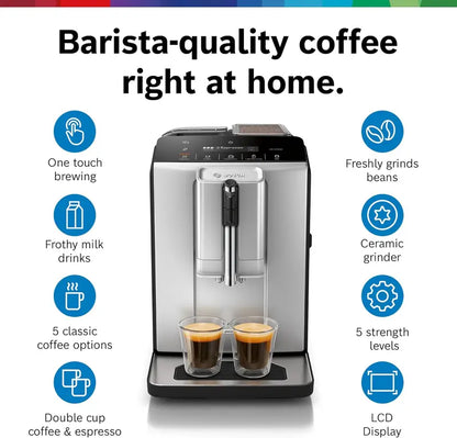 Bosch TIU20307 Fully Automatic Espresso Machine  One-Touch Barista Drinks, Large Bean Hopper, Easy Maintenance