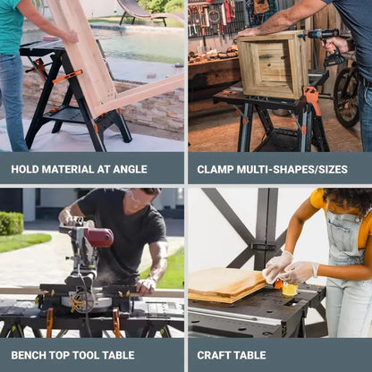 Worx Pegasus 2-in-1 Folding Work Table & Sawhorse with Clamps, 300-1000 lbs Capacity, Portable & Expandable