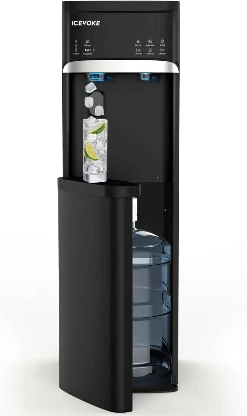 Bottom-Load Self-Cleaning Water Dispenser  Built-In Ice Maker, Black Finish