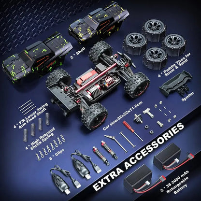1/16 Scale Brushless RC Car  42 mph Ready-to-Run Model with Dual Batteries