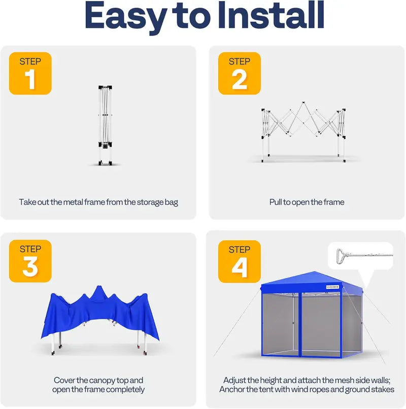 10’×10′ Easy-Setup Canopy Tent  Enclosed Mosquito Net Screen Tent with Dual Zipper Doors & Rolling Storage Bag for Outdoor Events