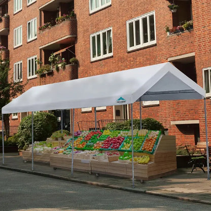 10′ x 20′ Adjustable Height Carport  Heavy-Duty Portable Canopy for Vehicles, Boats, or Events (9.511 ft height, Beige)