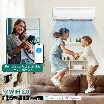 12,000 BTU Wi-Fi Enabled Mini Split AC/Heat Pump  20 SEER2 Ductless Inverter System for Areas up to 750 sq ft, Alexa-Compatible, Complete Kit