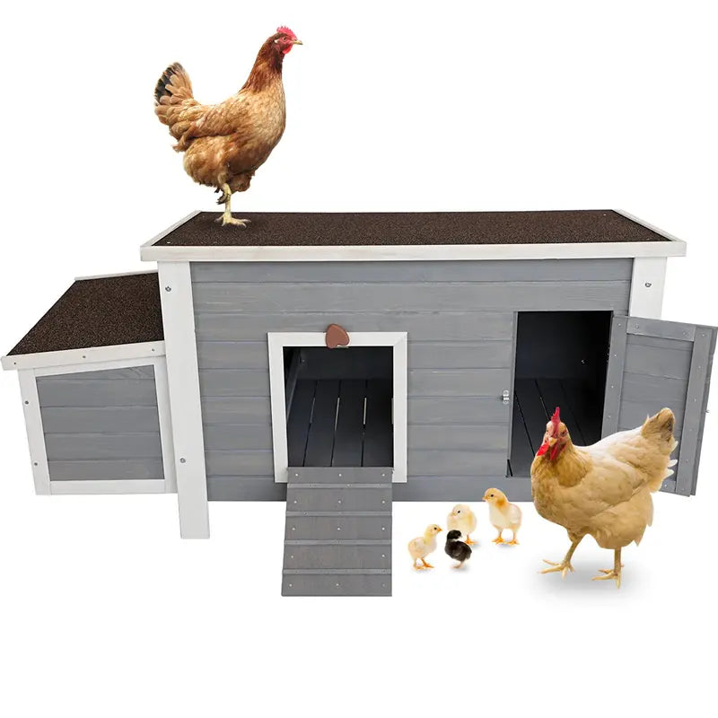 Petsfit Wooden Chicken Coop with Nesting Box,Weatherproof Poultry Cage, Rabbit Hutch Gray