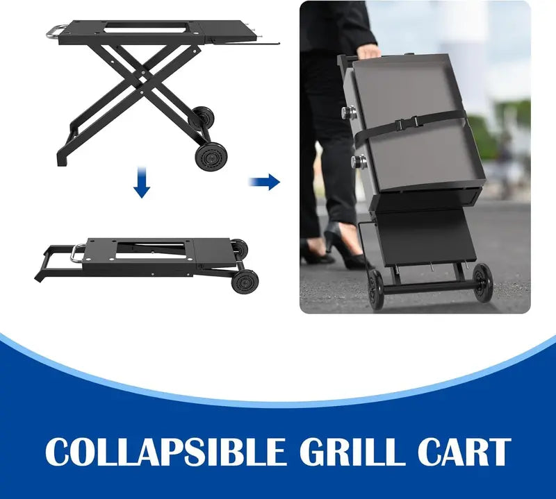 Folding Blackstone Griddle Stand  Portable 22″/17″ Grill Table with Wheels, Side Shelf & Compact BBQ Accessory System