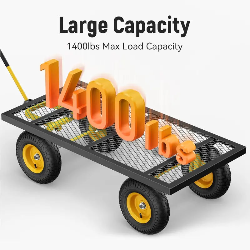 Heavy-Duty Steel Garden Utility Wagon  1400 lb Capacity, Convertible Mesh Sides, and 13″ Pneumatic Tires