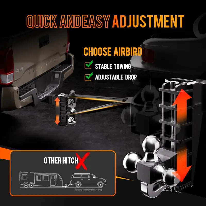 Heavy-Duty Tri-Ball Adjustable Trailer Hitch  2-Inch Receiver, 17,000 LB Capacity