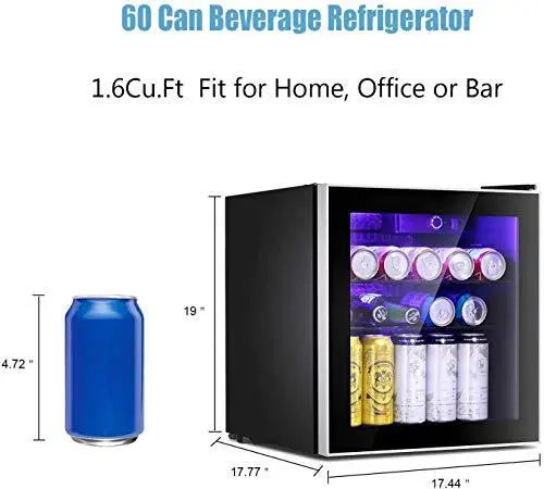 Antarctic Star 16 Cu. Ft. Glass-Door Beverage Cooler — 60-Can Capacity, Removable Shelf, Clear Front Panel for Home or Bar Use