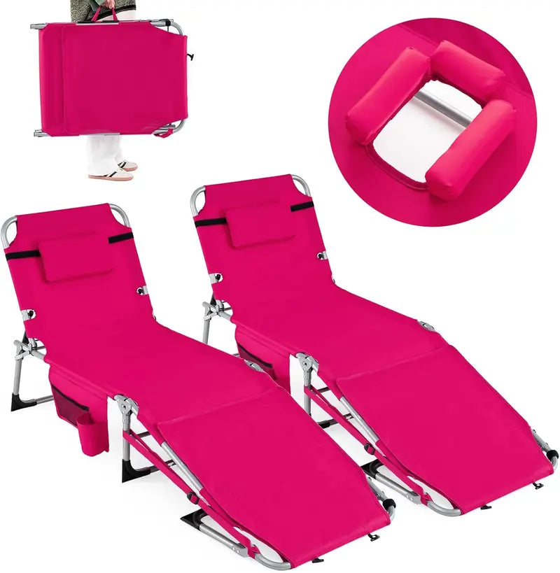 Adjustable Tanning Chair with Face Arm Holes, Four-Position Recline & Comfort Head Pillow