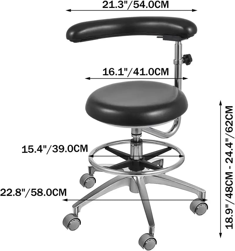 Professional Dental Stool  Height-Adjustable PU Leather Chair with 360° Swivel Armrests