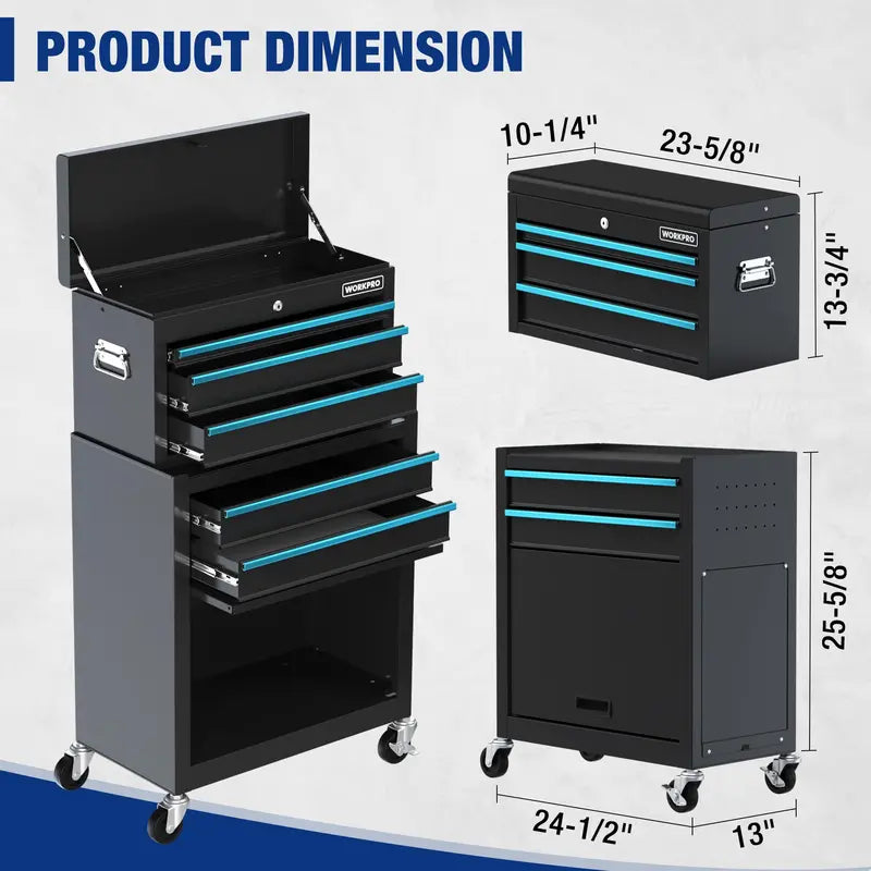 WORKPRO Sliding-Metal 5-Drawer Rolling Tool Cabinet  Mobile Storage Solution with Smooth Casters