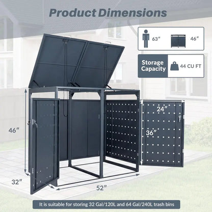 44-Cubic-Foot Outdoor Storage Bin with Dual Locking Doors, Gas Struts & Shock Absorption