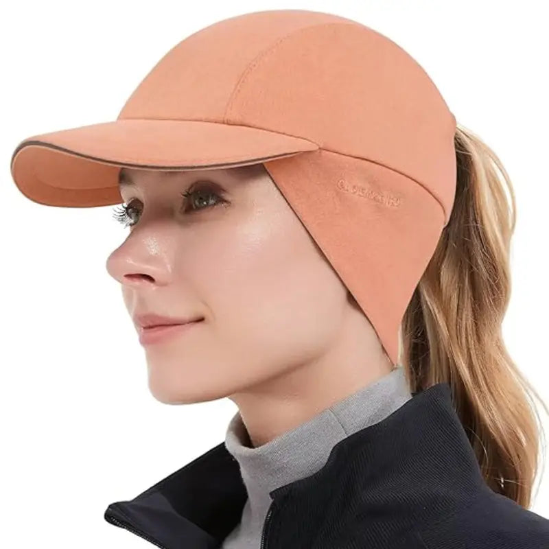 Women’s Fleece Ponytail Hat  Ear-Warming Winter Cap with Reflective Trim