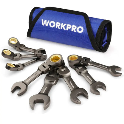WORKPRO 8-Piece Stubby Flex-Head Ratcheting Combination Wrench Set