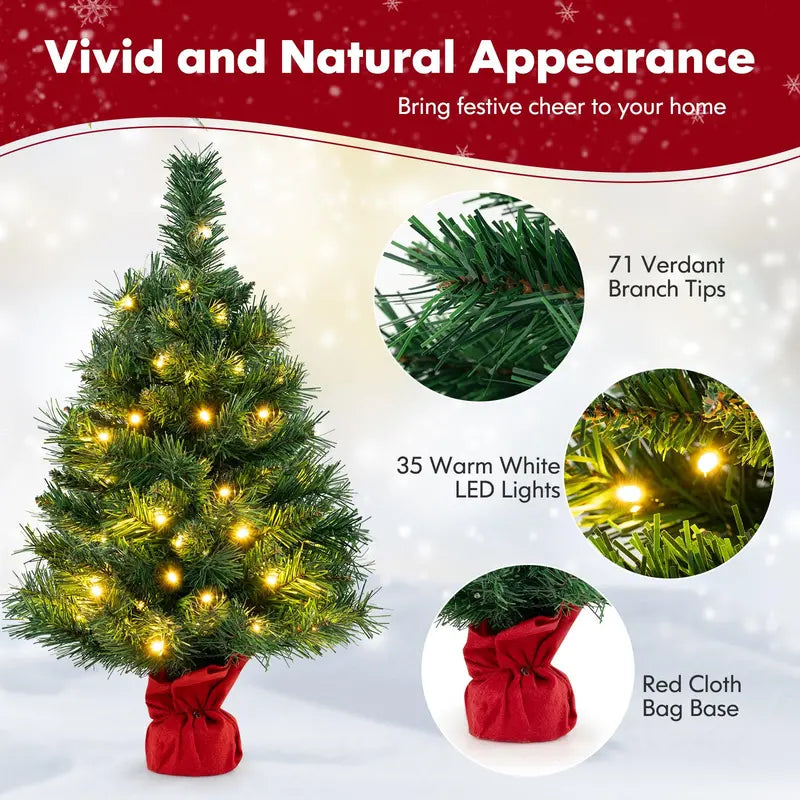 Compact Tabletop Fir-Style Christmas Tree with Battery-Powered Warm White LEDs