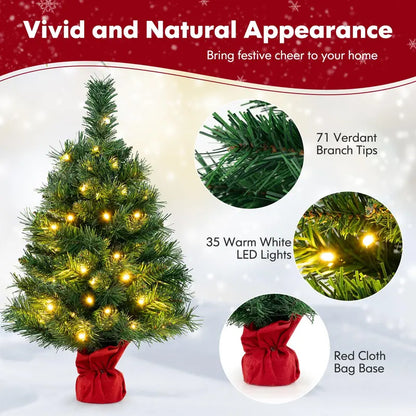 Compact Tabletop Fir-Style Christmas Tree with Battery-Powered Warm White LEDs