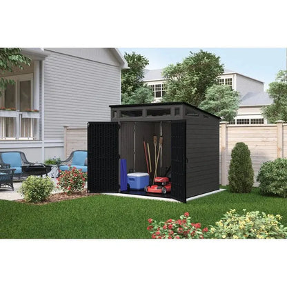 Modernist Resin Storage Shed  7’2″ x 7’3.5″ x 7’5.5″ Weather-Resistant Outdoor Unit