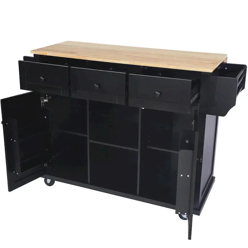 Mobile Kitchen Island on Casters  5-Wheel Design with Cabinet & Triple Drawers