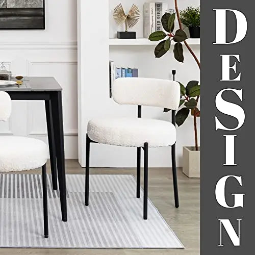 DYHOME Mid-Century Modern Dining Chairs  Set of 4 White Upholstered Kitchen or Dining Room Seats