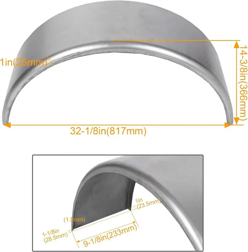 HECASA 16-Gauge Steel Trailer Fenders for 14-16″ Wheels, 32″x9″x15″, 2-Pack with Backs