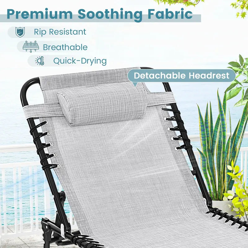 Adjustable Patio Chaise Lounge  Folding Recliner Chair with 4-Position Backrest, Side Pocket & Removable Headrest