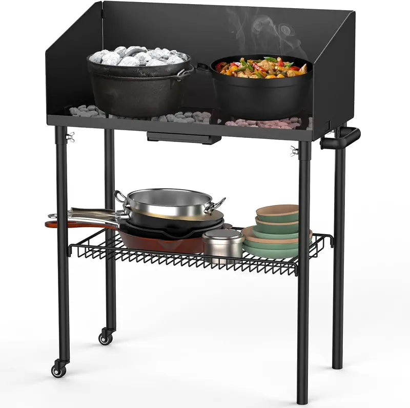 Collapsible Outdoor Cooking Table with Windscreen & Storage  Perfect for Dutch Ovens, BBQ, Picnic, RV & Camping