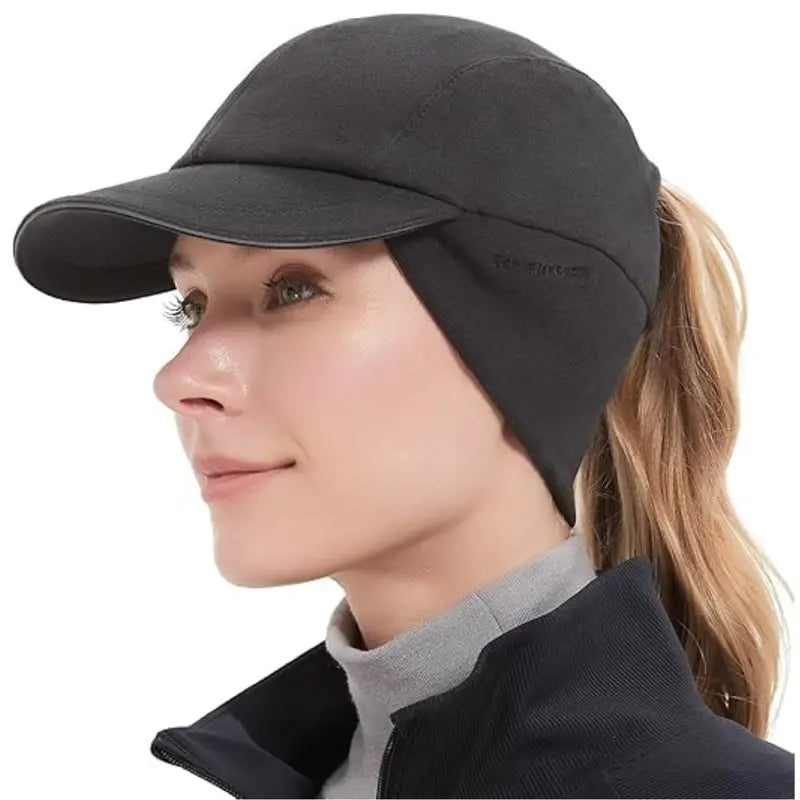 Women’s Fleece Ponytail Hat  Ear-Warming Winter Cap with Reflective Trim