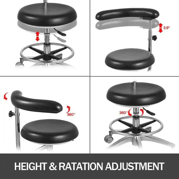 Professional Dental Stool  Height-Adjustable PU Leather Chair with 360° Swivel Armrests