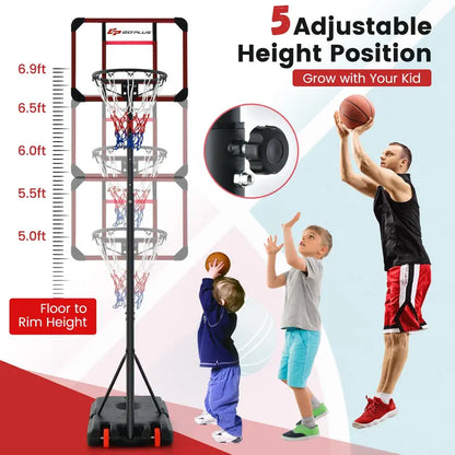 Height-Adjustable Basketball Hoop System (6.38.1 FT) with Wheels and Ball Storage