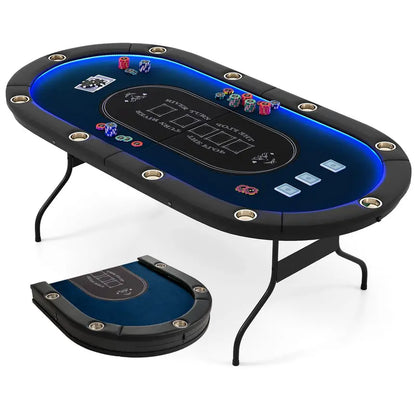 LED-Illuminated Foldable Poker Table for Texas Hold’em and Blackjack (84″ Wide)