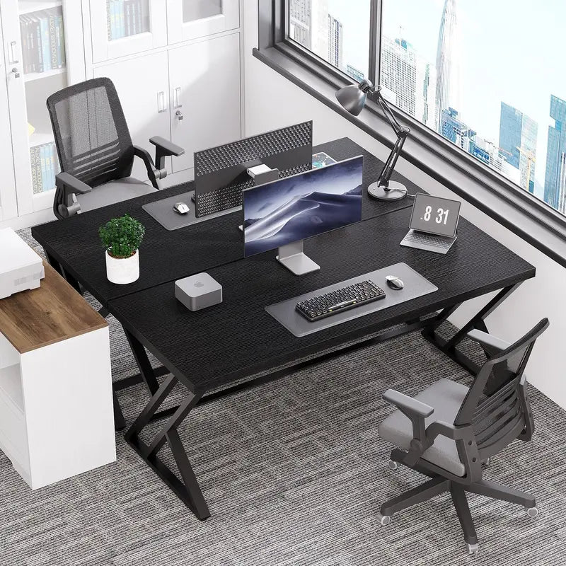 Industrial-Style Wooden Computer Desk with Metal Frame  60-Inch Executive Gaming & Study Table for Bedroom or Living Room