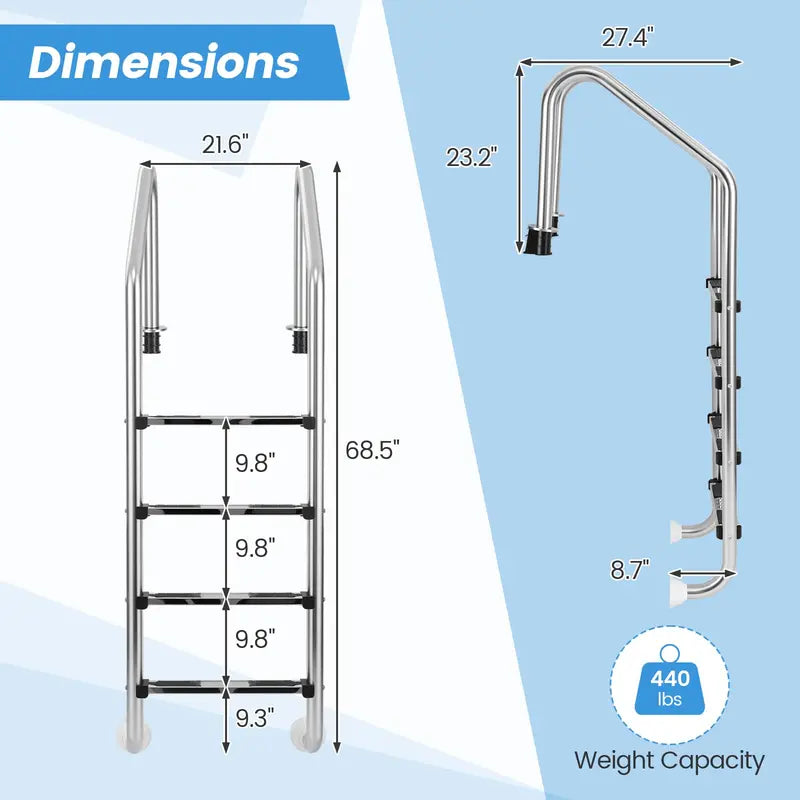 Heavy-Duty Non-Slip Swimming Pool Ladder  4-Step Sturdy Aluminum Design