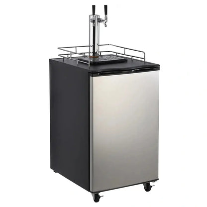 Dual-Tap Stainless Steel Beer Kegerator: Full-Size Draft Dispenser with CO2 Tank & Adjustable Temp (32°F50°F)