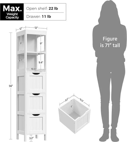 Yaheetech Freestanding Bathroom Floor Cabinet  Two-Drawer White Wooden Organizer with Side Rack & Shelf