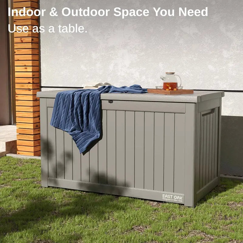 EAST OAK 60-Gallon Resin Deck Box  All-Weather Indoor/Outdoor Storage Bin with Waterproof Design