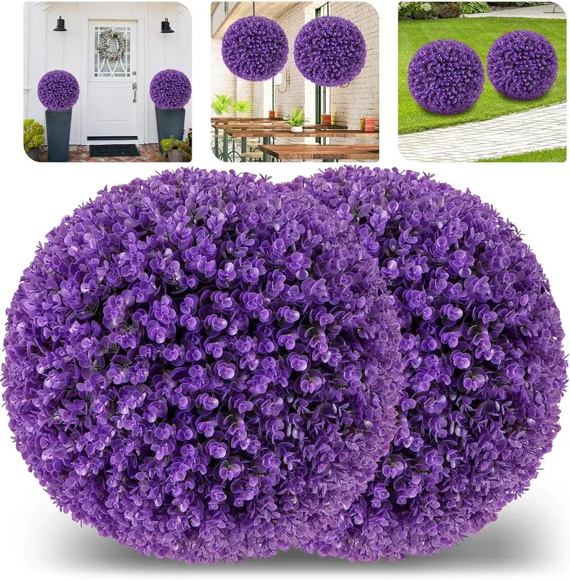Set of Two 17.5-Inch Outdoor Artificial Topiary Balls  Pink Eucalyptus Faux Greenery