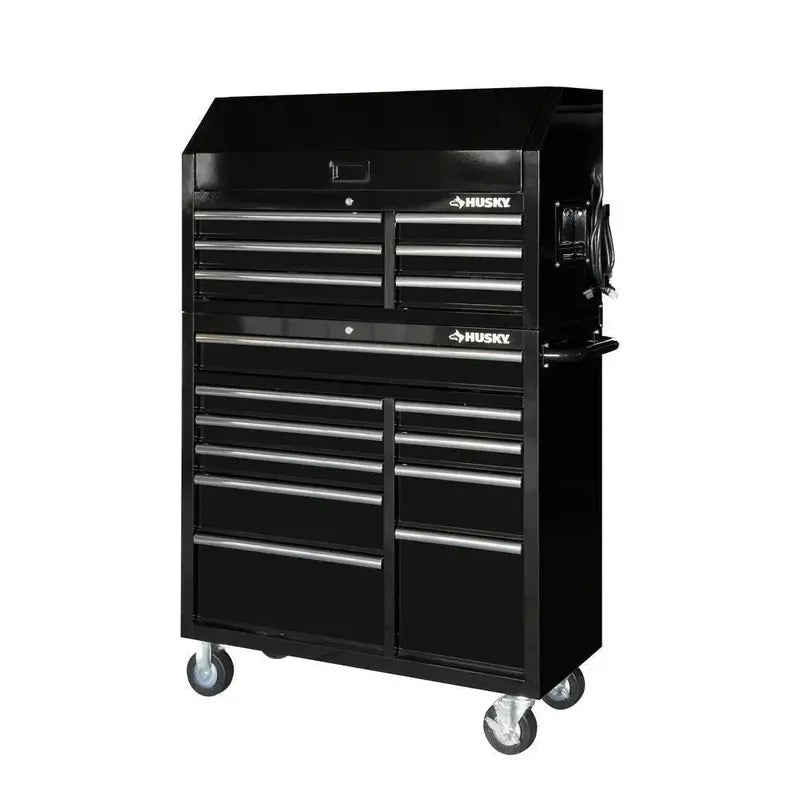 41-Inch Gloss Black 16-Drawer Tool Chest and Cabinet Combo  Heavy-Duty Workshop Storage Solution