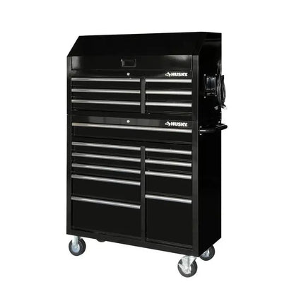 41-Inch Gloss Black 16-Drawer Tool Chest and Cabinet Combo  Heavy-Duty Workshop Storage Solution
