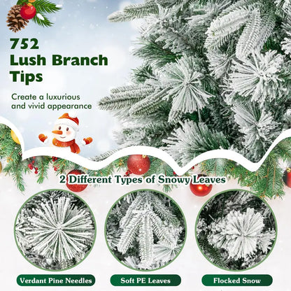 6-Foot Snow-Flocked Pre-Lit Christmas Tree with Realistic Pine Branches