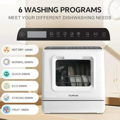 Compact Double-Spray Arm Countertop Dishwasher for Easy On-Demand Cleaning